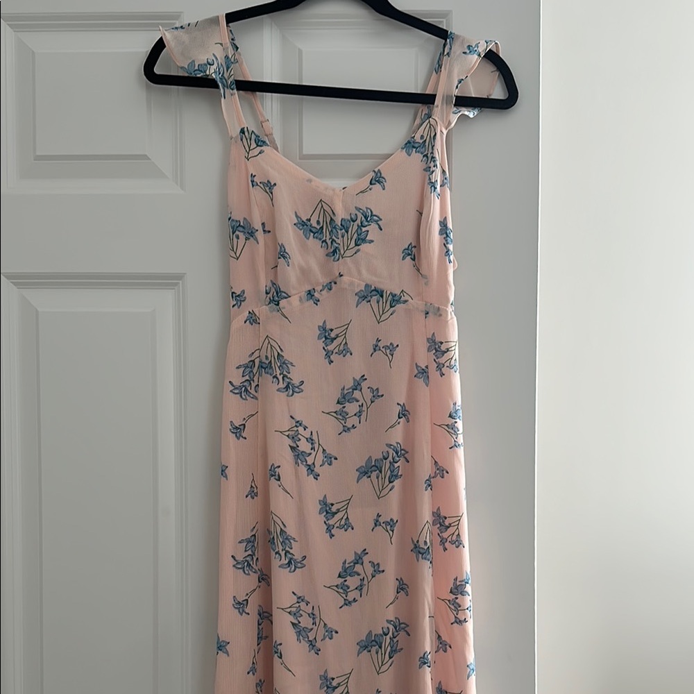 Baby Pink Maxi Dress with Blue Flowers